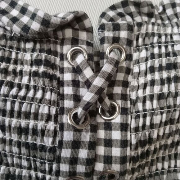 Express Black and White Smocked Lace Up Stretchy Gingham Tube Top Women's Large - Picture 6 of 12